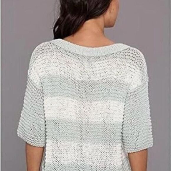 Free People Women’s S Parkslope Stripe Mint Ivory Pullover Sweater - Picture 3 of 13